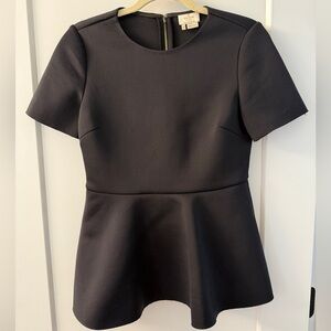 Kate Spade Black Scuba Knit Peplum Top Size XS Office Siren Career Wardrobe
